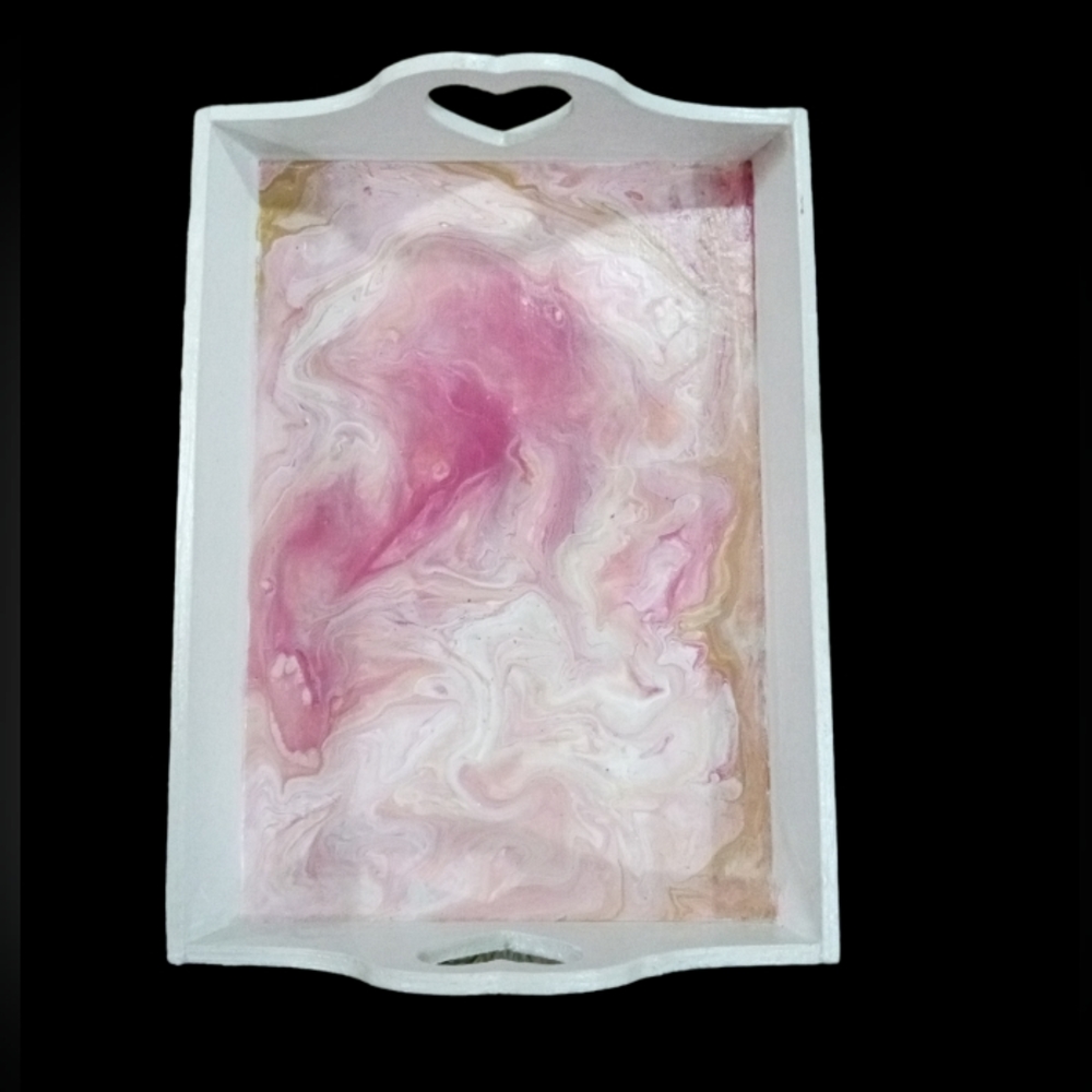 Wooden Heart Acrylic Pour Art Trinket Tray Valentine's Handmade